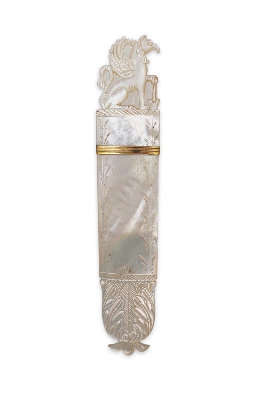 A mother of pearl toothpick holder, late 19th century
